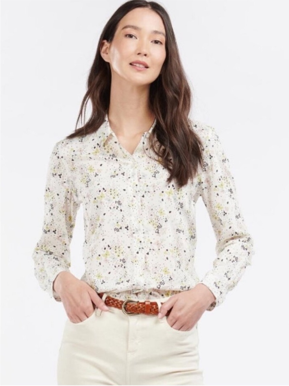 Barbour White Floral Button-Down Shirt